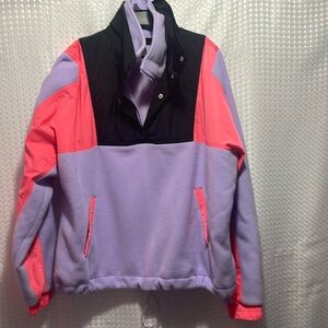 Forever 21 Sz M Colorblock Purple Pink Black Sweatshirt 1/4 Zip Long Sle…